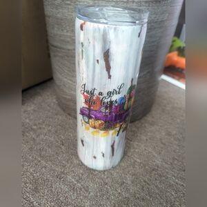 Handmade White Tumbler with Colorful Pumpkin Truck Design 20 Oz One Of A Kind